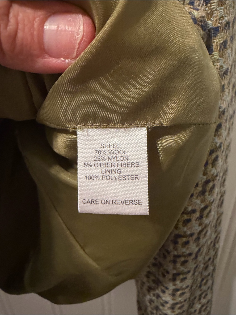Vintage Talbots Wool Blend Olive Blue Italian Fabric Size 18 - Picture 7 of 8